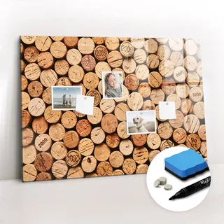 Magnetpinnwand Memoboard - Zubehörsatz - Schwarzer Marker + Schwamm + Magnete - 100 x 70 cm - Weinkorken aus Holz - Braun