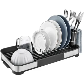 Abtropfgestell klein, Geschirr-Abtropfgestell für Spüle, Abtropfständer, Abtropfgitter Edelstahl, Abtropfschale, Besteckhalter