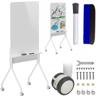 Ergo Office Mobile Whiteboard, Trocken Abwischbar, 119 x 79 cm, Vertikale, Einseitig, mit Arretierbaren Rollen und Praktischem Ablagefach für Büro, Schule, Konferenzraum (793x580x1770 mm)