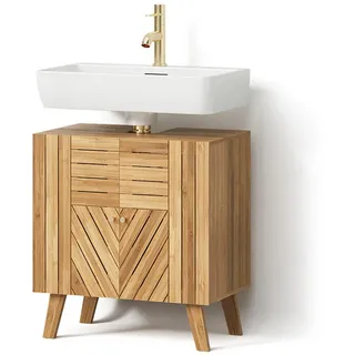 Livinity® Waschbeckenunterschrank Olona, Bambus, 60 x 65 cm mit 2 Türen , Naturfarben , Holzwerkstoff , 1 Fächer , Rechteckig , 60x65x36 cm , Badezimmer, Badmöbel, Waschbeckenunterschränke