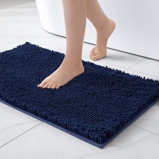 MIULEE 50x80cm Chenille Badematte rutschfest Badvorleger Badteppich rutschfest Waschbar Absorbierende Duschvorleger für Badezimmer Dunkelblau