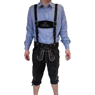 Premium Deluxe Lederhose Herren Tracht Kneelength Trachtenhose Herren Traditional Lederhose Mit Riemen für Herren Hose Mittelbraun, Größe: 58 Farbe: Schwarz - Schwarz