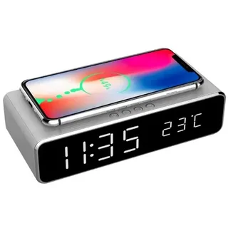 Gembird Digital alarm clock with Qi wireless charging function - Silver