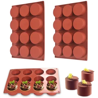 Silikonformen Rund, 2 Packungen mit 12 Mulden Gussformen Silikon, Zylinder Silikonform für Schokolade, Käsekuchen, Seifenform, Cake-Pops, Kekse, Badebomben