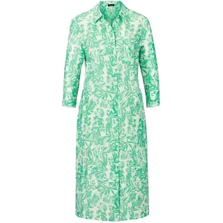 Sommerkleid GOLDNER "Leinenkleid mit Print und 3/4-Arm", Damen, Gr. 42, N-Gr, weiß (salbei, weiß, gemustert), Obermaterial: 100% Leinen LI., Manschette, Kleider Sommerkleid, Knöpfe