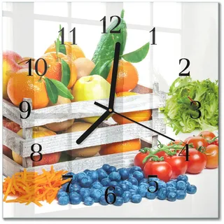 Tulup Wanduhr aus Glas 30x30 cm - Gemüse , Multicolor , Quadratisch , 30x30x0.4 cm , Dekoration, Uhren, Wanduhren