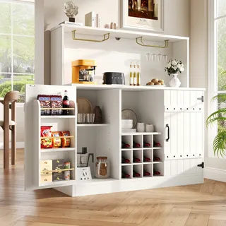 MODFU Sideboard Küchenschrank Beistellschrank,Aufbewahrungsschrank,Buffetschrank,120 x 40 x 120 cm,Weinglasregal mehrschichtiger Stauraum  geeignet für Esszimmer oder Wohnzimmer Weiß - Weiß