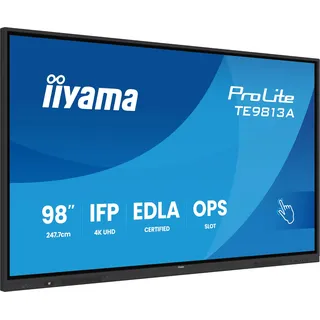 iiyama Prolite TE9813A-B2AG 247.7cm 98" IPS LED interaktives Display 4K UHD 40 Touchpunkte PureTouch-IR+ HDMI DP USB-C DP-Alt USB2.0/3.2 RJ45 WiFi OPS Android 14 Google EDLA PIR NFC AntiGlare 7H 24/7