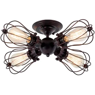 Luling Vintage Deckenleuchte Industrielüster Verstellbare Steckdose Metalldrahtkäfig Halbschlussmontage Rustikale Decke Leichtmetalllampe Lampen (ohne Glühbirne) (mit 4 Licht) (Rost)