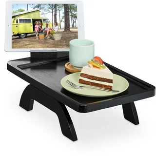 Relaxdays Sofatablett, Armlehne, Bambus, mit Handyhalterung, HxBxT: 12 x 40,5 x 25 cm, Sofaablage Getränke, schwarz