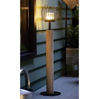 Windlichtsäule "Kugel" aus Holz & Metall, 85 cm hoch, Holzsäule, Dekosäule mit Windlicht, Deko für Wohnzimmer, Balkon & Terrasse, Kerzensäule - Schwarz