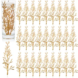 80 Stück künstliche Blumen für Tafelaufsatz, Vase, zum Befüllen von schwimmenden Kerzen, Mini-Blumenfüller für Hochzeit, Esstisch, Party, Zuhause, Bar, Restaurant, Dekoration, 15,2 cm (Gold)
