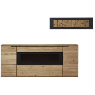 Valdera Sideboard , Schwarz, Eichefarben , Holz, Glas , Wildeiche , massiv , 2 Fächer , 2 Schubladen , 202x86x45 cm , Goldenes M, EN 71 , Typenauswahl, Beimöbel erhältlich, umfangreiches Zubehör erhältlich , Wohnzimmer, Wohnwände, Wohnwand-Serien