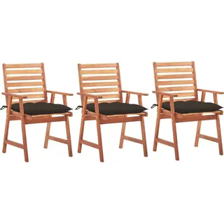 Garten-Essstühle 3 Stk. mit Kissen Massivholz Akazie - Taupe, Bunt