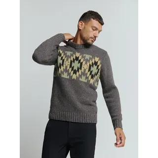 Strickpullover NO EXCESS, Herren, Gr. 3XL, grau (dunkelgrau), Grobstrick, Obermaterial: 70% Polyacryl, 23% Nylon, 7% Seide, Jacquardmuster, unifarben, normal hüftbedeckend, Rundhals, Strickbund, Pullover Strickpullover, mit Jaquard-Muster