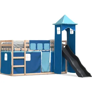 vidaXL Etagenbett mit Rutsche und Gardinen Blau 80x200 cm - Blau