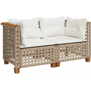 vidaXL Garten-Ecksofas Mit Kissen 2 Stk. Beige Poly Rattan , Creme , Kunststoff , Rechteckig , 63.5x62x127 cm , Gartenmöbel, Loungemöbel, Gartensofas & Loungesofas