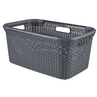 CURVER STYLE Wäschekorb aus 70% Recyclingmaterial, Rattanlook, 45L, anthrazit