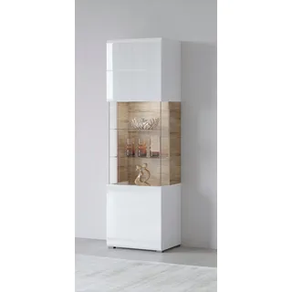otto home Vitrine »Toledo,Höhe 204 cm trendige Glasvitrine mit dekorative Fräsungen« Standvitrine ohne Beleuchtung, viel Stauraum, hochglanz Front MDF, weiß