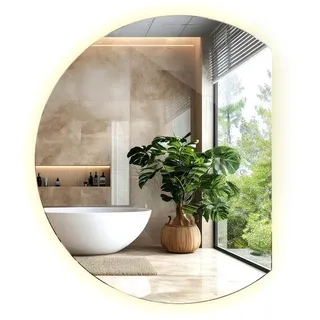 Tulup Led Spiegel 74 cm x 90 cm Unregelmäßiger Form Warmweiß 3000 K , Blaugrau , Glas , Oval , 74x90x0.4 cm , Spiegel, Wandspiegel