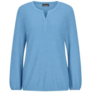 Langarmshirt GOLDNER "Elegante Bluse mit Zierblende, Rundhals", Damen, Gr. 42, blau, Obermaterial: 80% Polyester PES. 15% Viskose CV. 5% Elasthan EL., Modisch, Shirts Langarmshirt, Gummibündchen