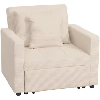 Mendler Schlafsessel HWC-L90 Cord 100 x 86 x 88 cm Beige mit Kissen