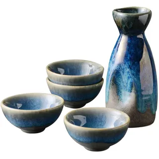 Sake Cup Set 5 Stücke, Traditionellen Keramik Japanischen Stil Sake-Servierset, einschließlich 4 Kleine Weingläsern/Sake Schale 30ml und 1 Sake-Topf 130ml, für Sake Reiswein