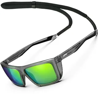 ATTCL Sonnenbrille Herren Polarisiert Sport UV400 TR90 Rutschfest Band | Leicht, HD TAC Linse, Blendschutz, Rechteckig Rahmen, Seitenschild Design, Autofahren, Angeln, Cat 3