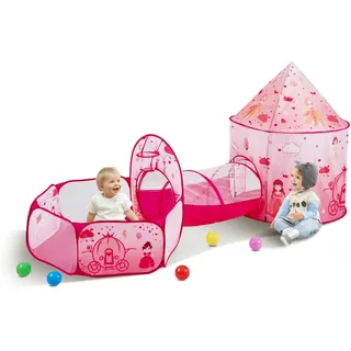 Vevor 3-in-1-Spielzelt mit Tunnel für Mädchen, Prinzen, Jungen, Babys und Kleinkinder, Pop-Up-Spielhaus für drinnen und draußen mit Tragetasche und Spanngurten als Geburtstagsgeschenk, Farbe Magenta