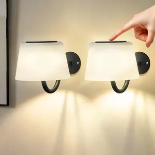 GBLY 2 Stück Akku Wandleuchte Innen Kabellose Wandlampe Schlafzimmer Touch | Dimmbar Kleine LED Nachttischlampe Modern Schwarz Ohne Strom Wohnzimmer Badezimmer Treppe Wand Lampe