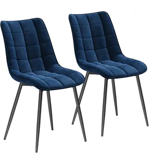 WOLTU Esszimmerstühle 2er-Set, Polsterstuhl mit Rückenlehne, bis 150 kg belastbar, Sitzfläche aus Samt, Metallbeine, Blau - Blau