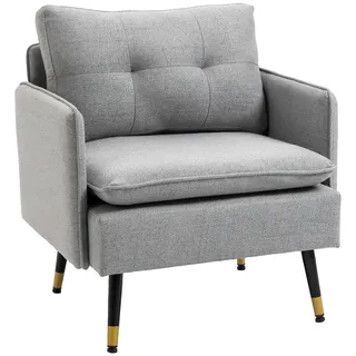 Homcom Polstersessel mit Kissen Loungesessel mit Leinenoptik, Stahlbeine, für Wohnzimmer, Schlafzimmer, Grau, 76 x 68 x 80 cm