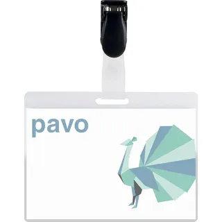 Pavo - Laminier-Namensschilder, mit Clip, 54 x 90 mm, transparent, 25 Stück