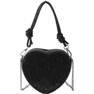 CORIOS Damen Herzform Abendtasche Strass Clutch Tasche Abnehmbarer Kette Handtasche Glitzer Schultertasche Elegant Umhängetasche Klein Tasche für Abendparty Hochzeit Schwarz