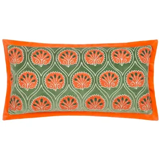 Paoletti Casa bestickte Baumwoll -Samtkissenbedeckung, Peridot/Orange