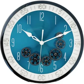 Wanduhr ø35x6 cm mit Zahnrädern - Industrial-Optik, ideal für Wohnzimmer & Büro Silber/Blau