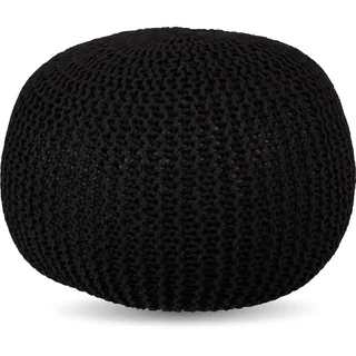 Relaxdays Pouf, gestrickt, HxD: 33 x 46 cm, Polystyrol-Füllung, rundes Bodensitzkissen, Boho Hocker, Sitzpouf, schwarz