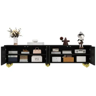 Modfu Tv-Lowboard aus Spanplatte 170x38x44 cm Schwarz mit Push-to-Open, gedämpften Scharnieren und 4 Türen , Holzwerkstoff , 170x44x38 cm , Wohnzimmer, TV Möbel, Lowboards, Lowboards stehend