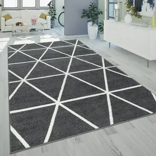 Paco Home Teppich Wohnzimmer Kurzflor, Skandinavischer Stil Rauten Muster, grau Anthrazit, Grösse:60x100 cm - Paco Home »Stella 401« rechteckig 16 mm Höhe Pastellfarben, Design, Skandi Kundenliebling