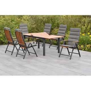 Merxx Gartenmöbelset Athos 13tlg. inkl. Klappsessel, Auflagen u. Ausziehtisch