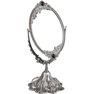 Feyarl Vintage Schminkspiegel mit Standfuß Ovaler doppelseitiger Tischspiegel drehbar dekorativ für Schminktisch Schlafzimmer Bad (Zinkfarbe)