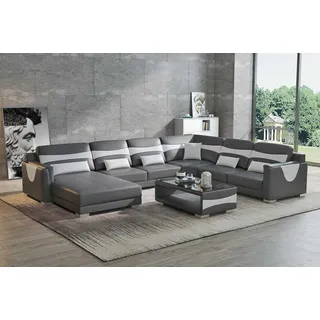 Wohnlandschaft Sofa U Form Groß Ecksofa Ledersofa Grau Kunstleder Neu JVmoebel - Grau