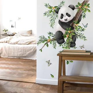 WandSticker4U®- [Aquafarben] Wandtattoo Kinderzimmer PANDA auf BAUM (41x59 cm) I Wandsticker Waldtiere Pandabär I Wandaufkleber Wanddeko Babyzimmer Deko Mädchen Junge Tiere