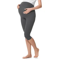 Be Mammy 3/4 Umstandsleggings Kurz aus Baumwolle bequeme und blickdichte Schwangerschaftsleggings Umstandsmode BE20-229 (Dunkel Melange, M)