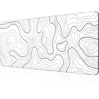 Großes Gaming-Mauspad, XL, minimalistische topografische Karte, Schreibtischunterlage, 80 x 30 cm, erweitertes großes weißes Mauspad, wasserdicht, mit rutschfester Unterseite und genähten Kanten