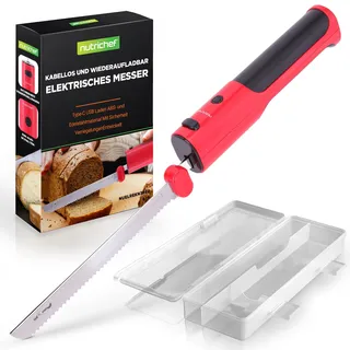 NutriChef Allesschneider Elektrisch – Akku Messer mit USB-C & 29 cm Klinge Kabellos tragbar für Fleisch und Brot – Ergonomisch sicher – Elektrisches Messer für Küche und Feiertage