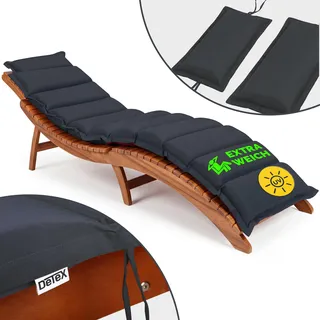 DETEX® Liegenauflage Anthrazit Wasserabweisend inkl. Kopfkissen 55% Baumwolle 30° Maschinenwaschbar Auflage Sonnenliege Garten Balkon Liege Kissen Polster Schwungliege - Grau