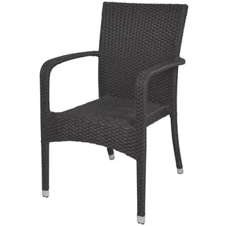 Gardenson Stapelstuhl , Schwarz, Silberfarben , Metall, Kunststoff , rund , 55x87x57 cm , stapelbar, wetterbeständig, UV-beständig, inklusive Armlehnen, abwischbar, geeignet für Balkon , Gartenmöbel, Balkonmöbel, Balkonstühle