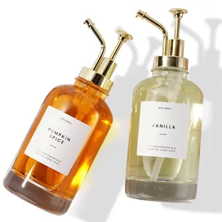 Molimoli Sirupspender für Kaffeebars, Glas-Sirupflasche mit Pumpe, 479.1 g 500ml, 2er Set, Gold Upgraded Dispenser