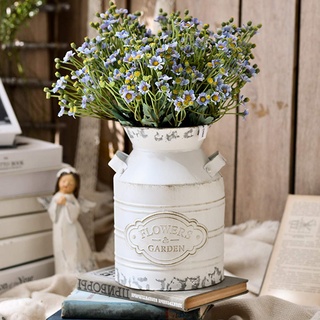 Fovasen Rustikale Galvanisierte Milchkanne Vase, Metall Shabby Chic Vase Primitive Französisch Landhausstil Bauernhausvase Dekorativer Blumenhalter für Wohnzimmer, Schlafzimmer, Küche - 7.9" H